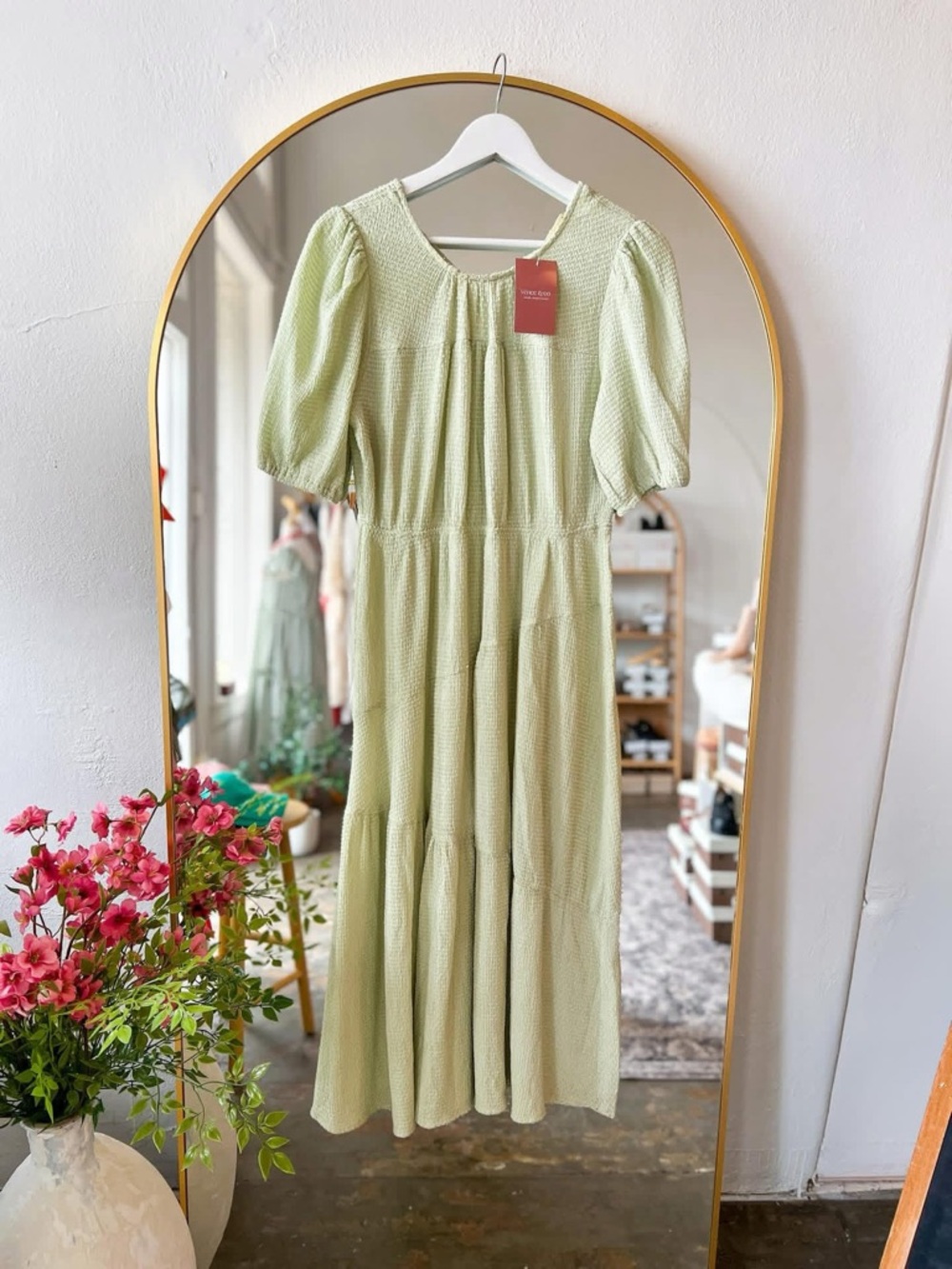 Light Green Puff Sleeve Maxi Dress